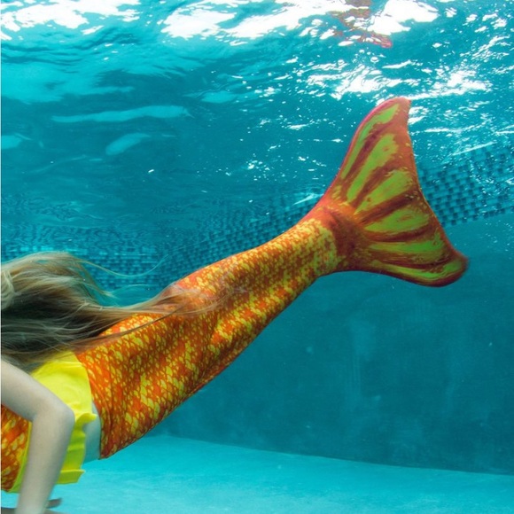 Kids Mermaid Tail FinFun Mermaidens medium youth size 10 orange Tropical Sunrise - Picture 1 of 15